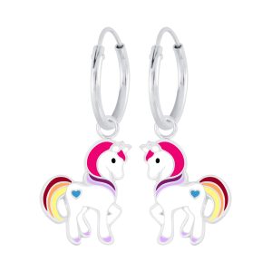 Boucles d'oreilles créoles avec breloques licorne en argent - FR6708